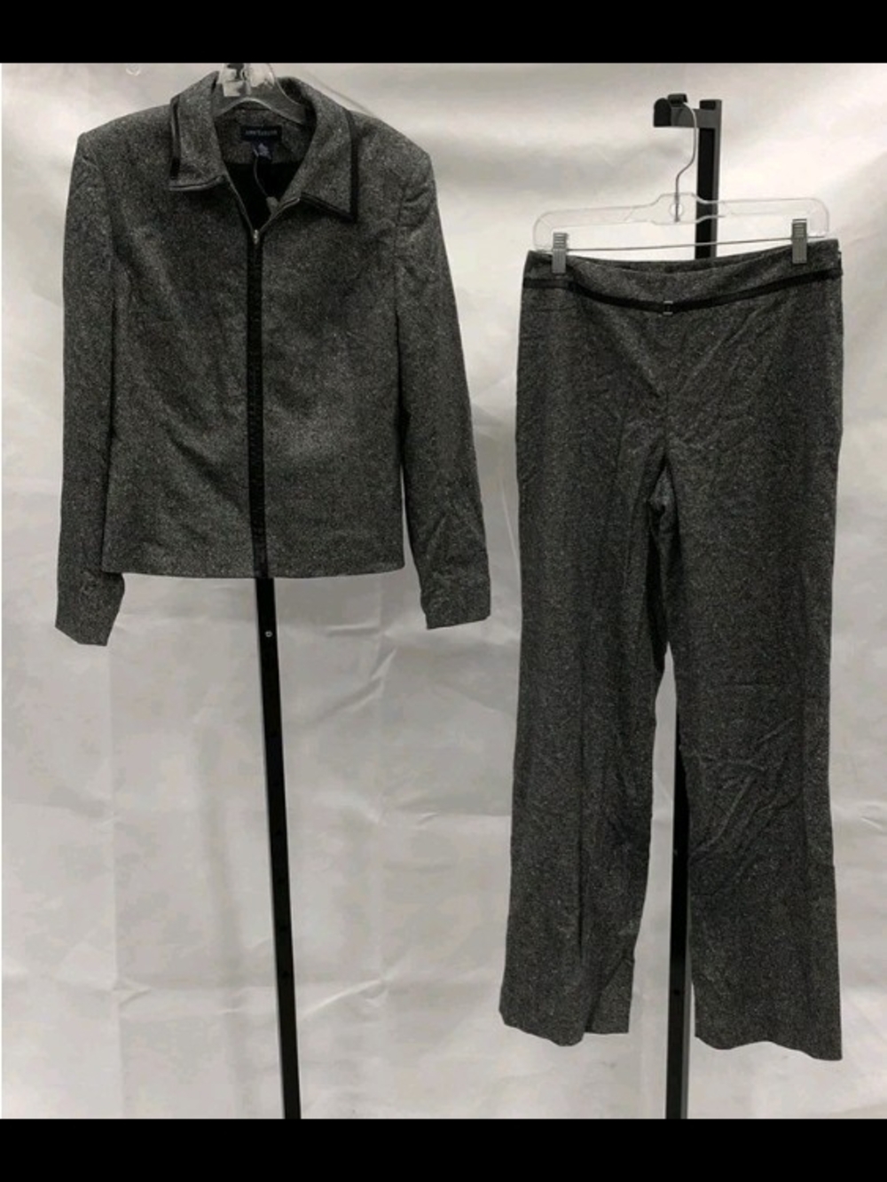 Ann Taylor Women's Gray Wool Silk Blend Pants Suit Leather Trim NWT Sz 6
